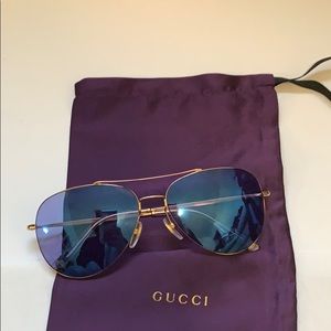 Gucci sunglasses aviators gold blue